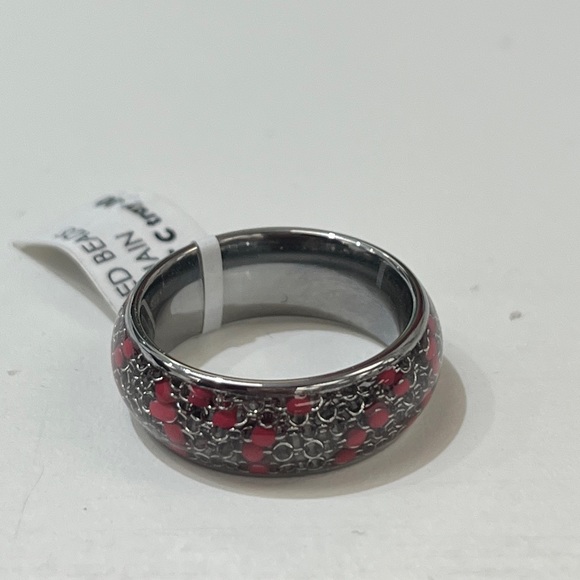 New 8mm Tungsten dome cable chain Red Beads inlay sizes 7 to 15 - Picture 9 of 10